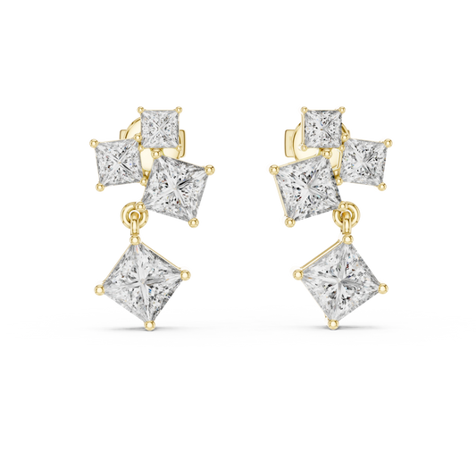 Princess Cluster Drop Earrings