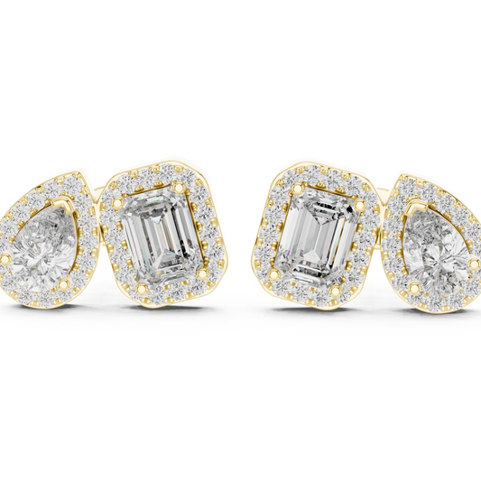 Mixed-Cut Halo Duo Stud Earrings