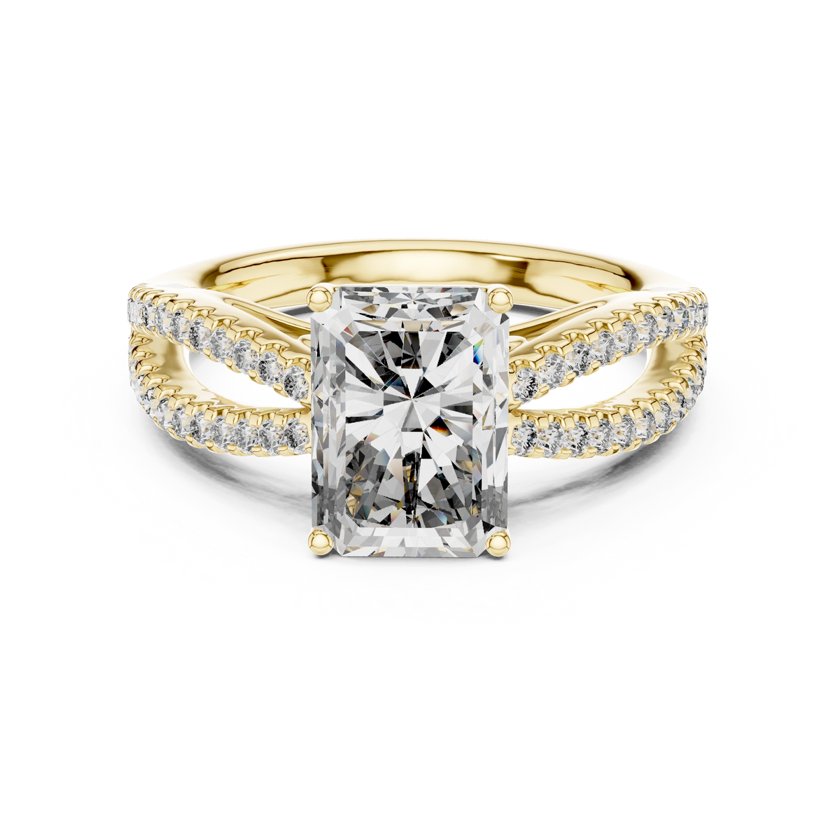 Architectural Radiant Split-Shank Diamond Ring