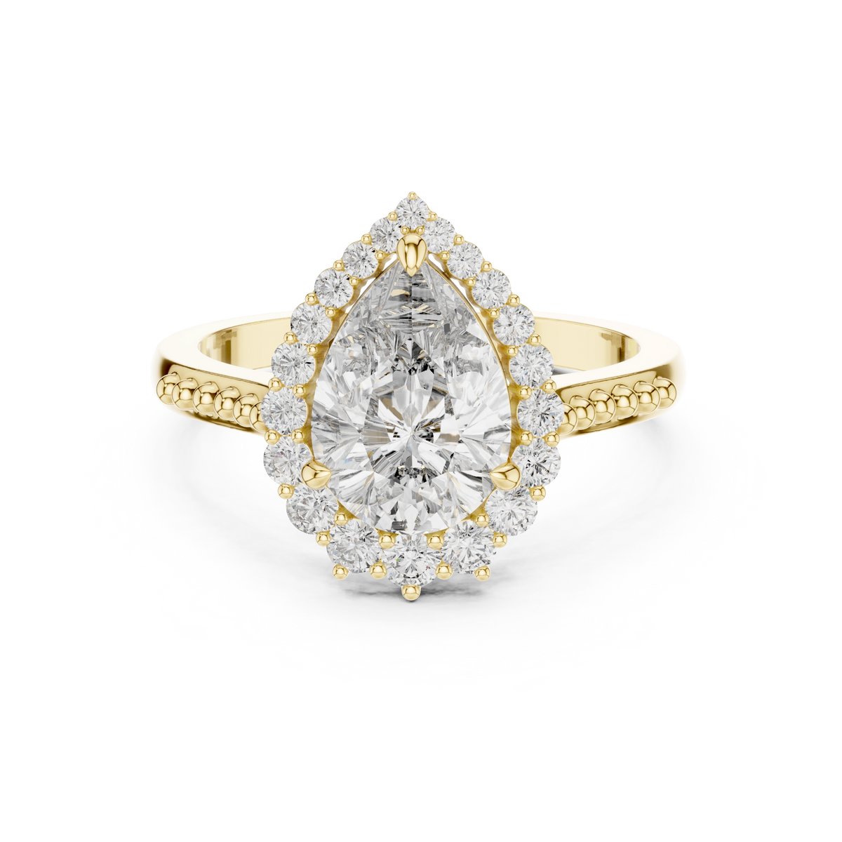 Pear Beaded Halo Ring
