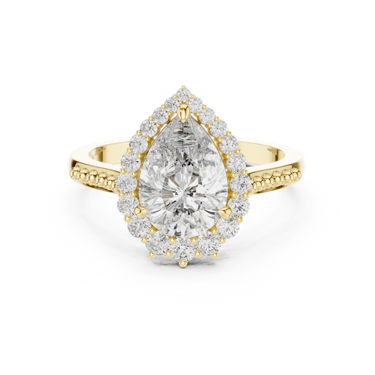 Pear Beaded Halo Ring