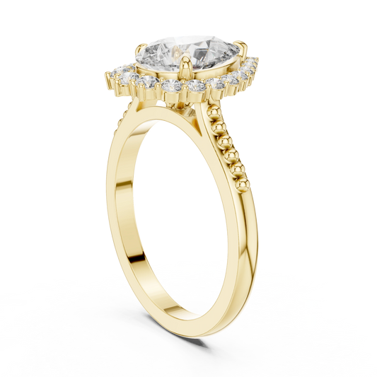 Pear Beaded Halo Ring