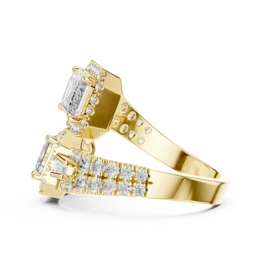 Dual Emerald Halo Bypass Ring