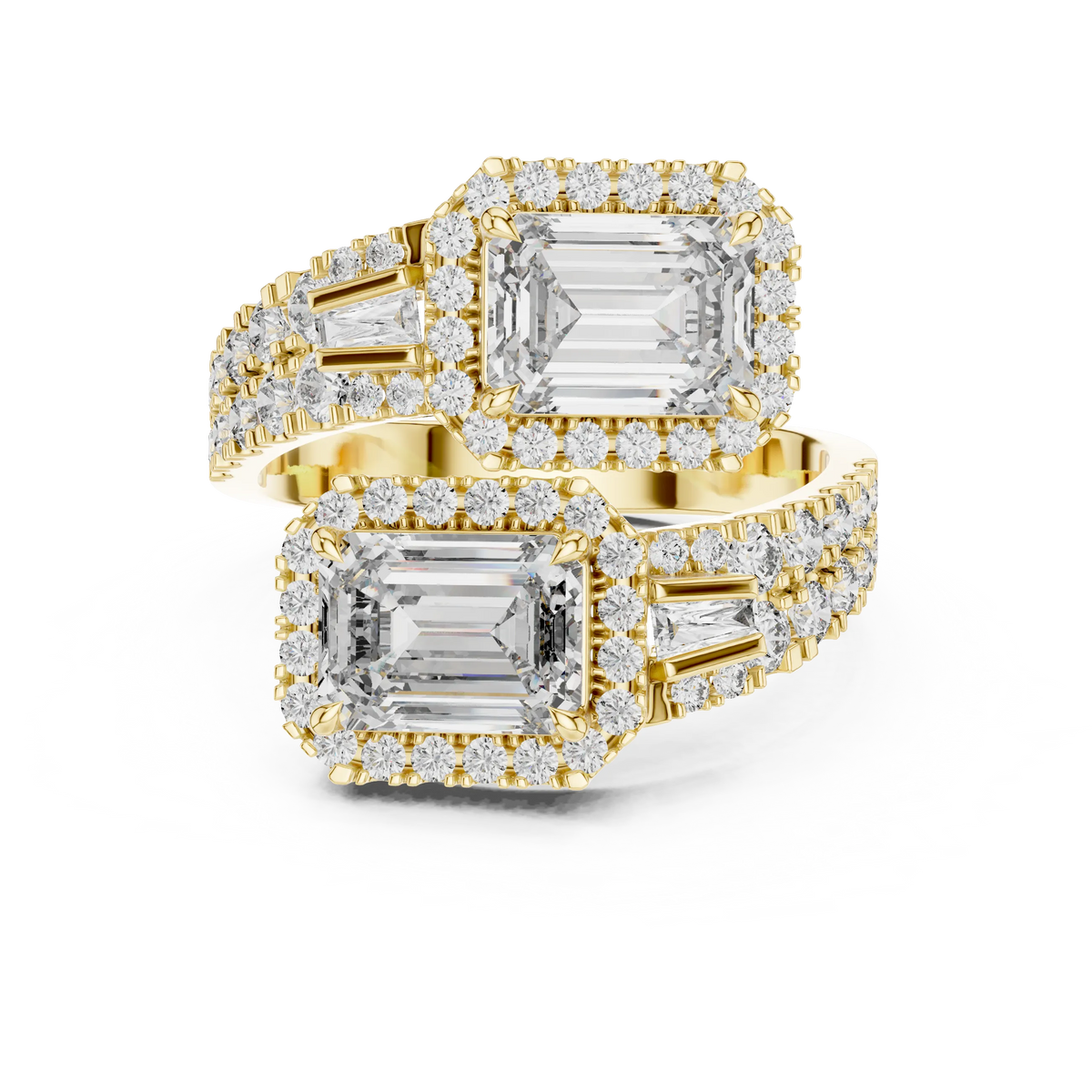 Dual Emerald Halo Bypass Ring