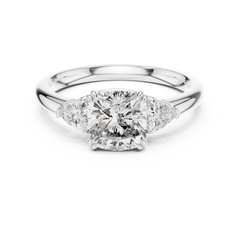 Cushion & Trillion Three-Stone Engagement Ring