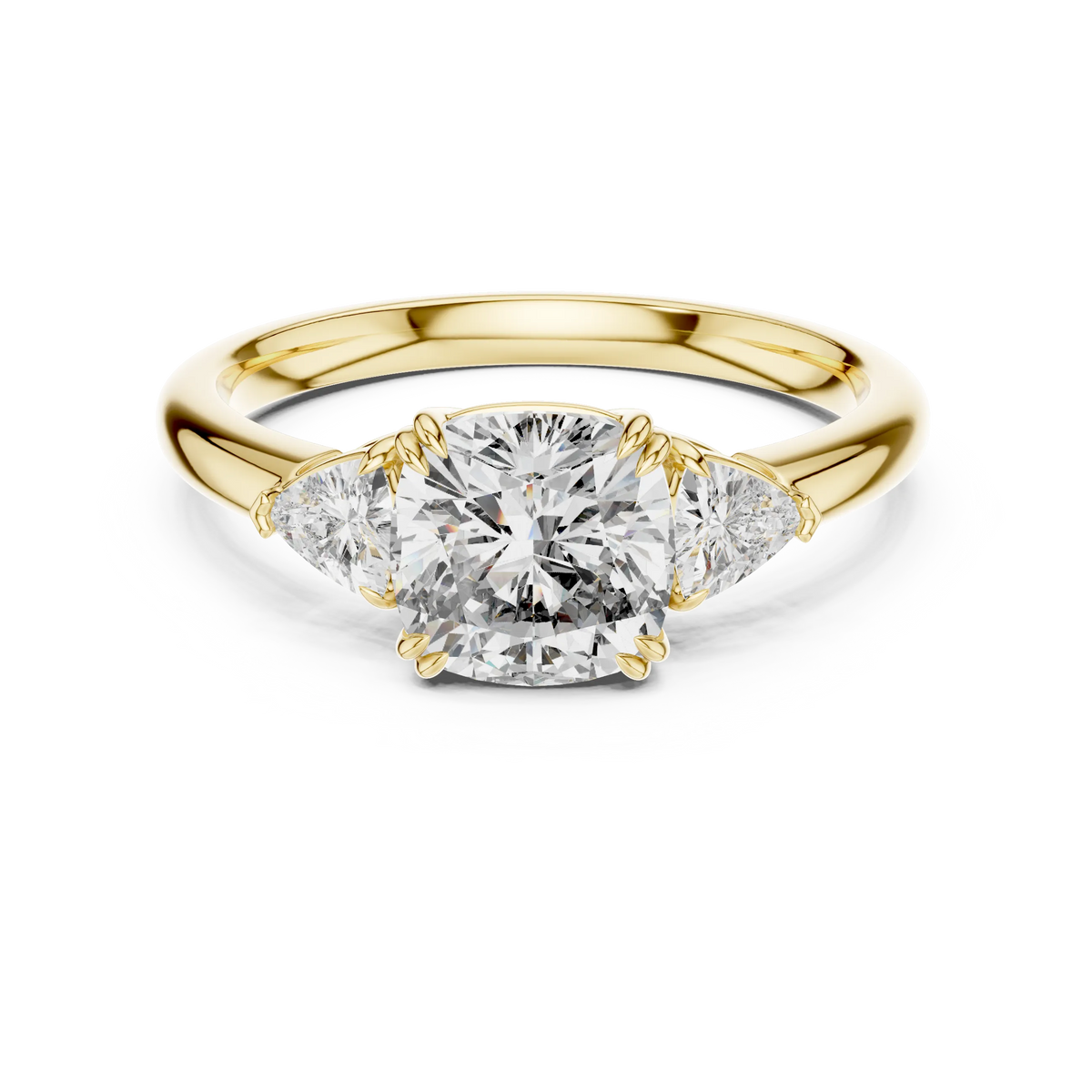Cushion & Trillion Three-Stone Engagement Ring