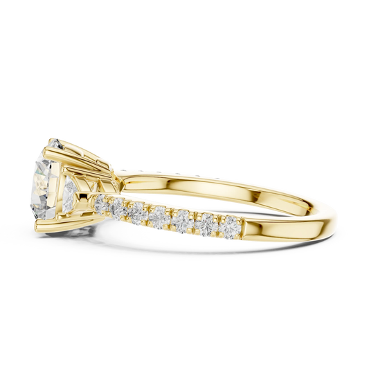 Round & Trillion Three-Stone Pave Ring