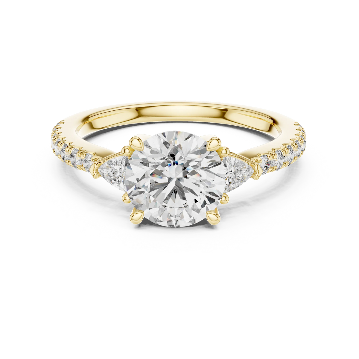 Round & Trillion Three-Stone Pave Ring