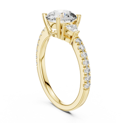 Round & Trillion Three-Stone Pave Ring