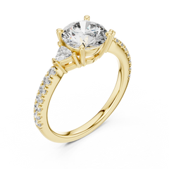 Round & Trillion Three-Stone Pave Ring