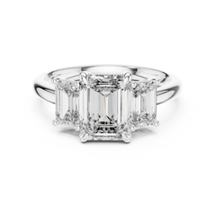 Emerald Double-Prong Three-Stone Engagement Ring