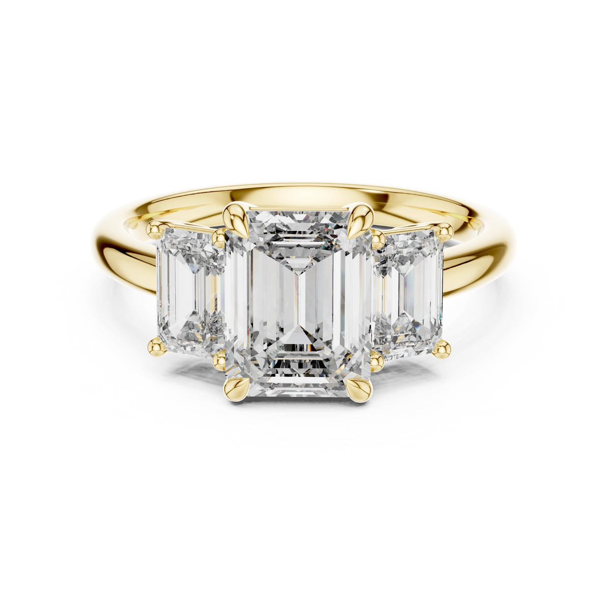 Emerald Double-Prong Three-Stone Engagement Ring