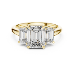 Emerald Double-Prong Three-Stone Engagement Ring