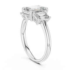 Emerald Double-Prong Three-Stone Engagement Ring