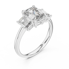 Emerald Double-Prong Three-Stone Engagement Ring