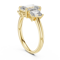 Emerald Double-Prong Three-Stone Engagement Ring