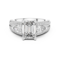 Emerald & Pear Wide Pave Engagement Ring