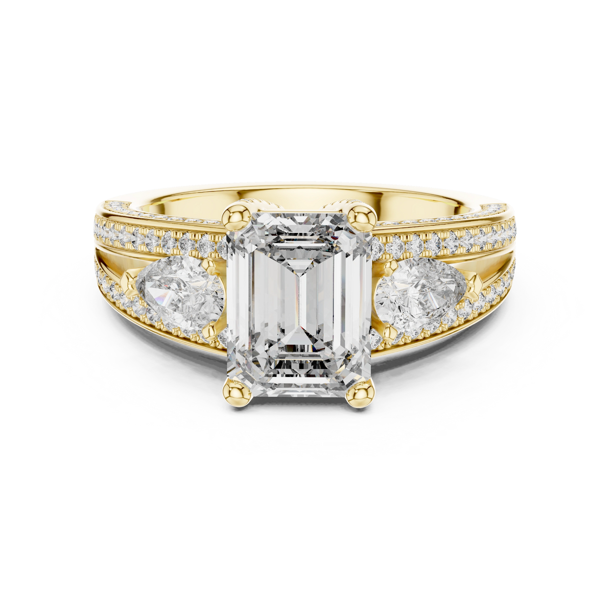 Emerald & Pear Wide Pave Engagement Ring