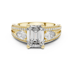 Emerald & Pear Wide Pave Engagement Ring