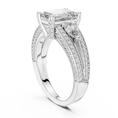 Emerald & Pear Wide Pave Engagement Ring