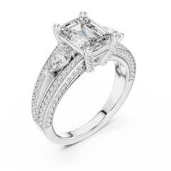 Emerald & Pear Wide Pave Engagement Ring
