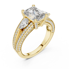 Emerald & Pear Wide Pave Engagement Ring