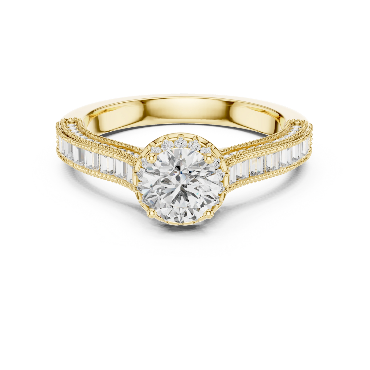 Regal Baguette Halo Diamond Ring